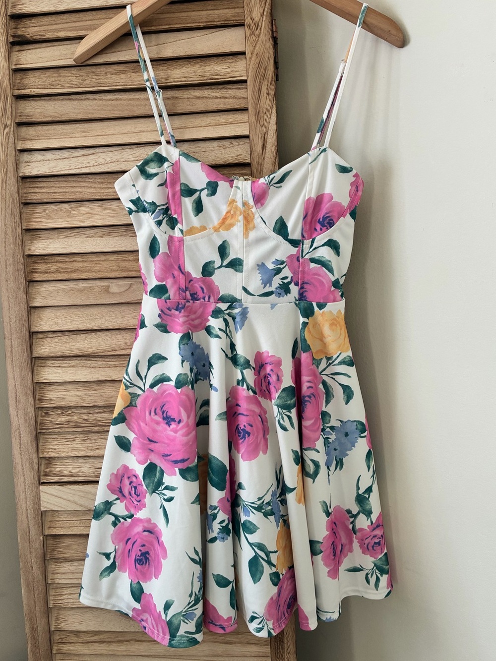 F21 Floral Bustier Fit and Flare Romantic Mini Dress White Pink Rose Small